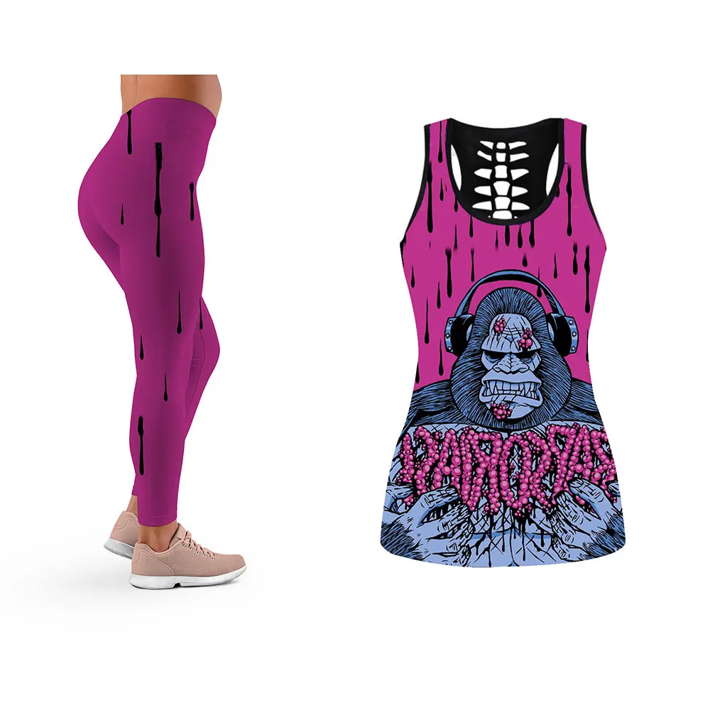 

Забавная спортивная одежда, комплект из двух предметов, женский открытый жилет с принтом Gorilla и штаны для йоги с животным принтом, подходящи...