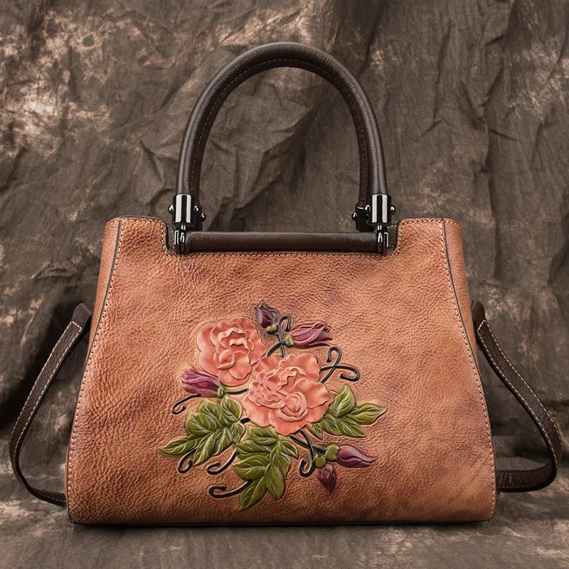 Женская сумка через плечо из натуральной кожи с Цветочным Тиснением | Багаж и