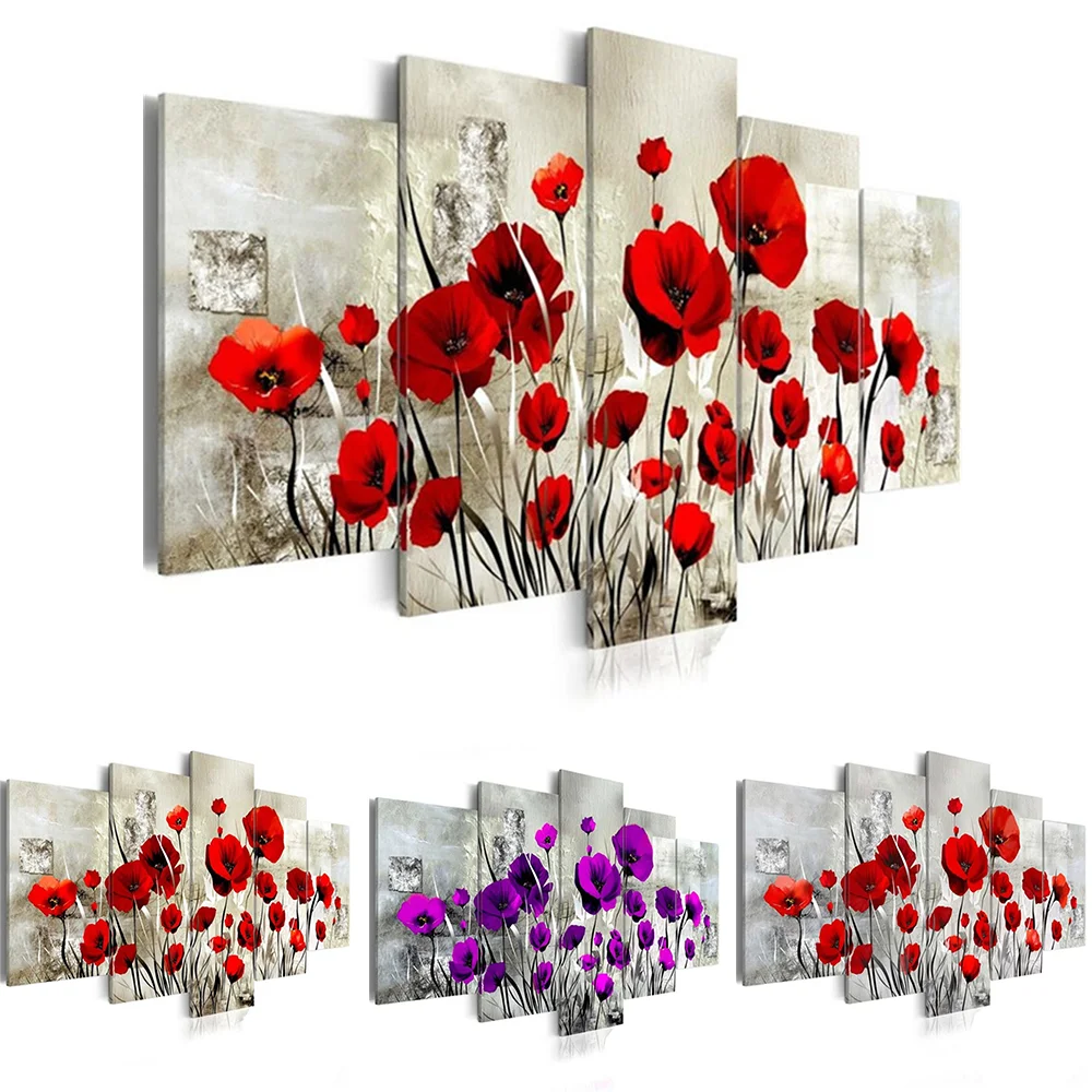 Алмазная живопись Huacan 5D полностью квадратная вышивка Poppy Flower мульти изображение