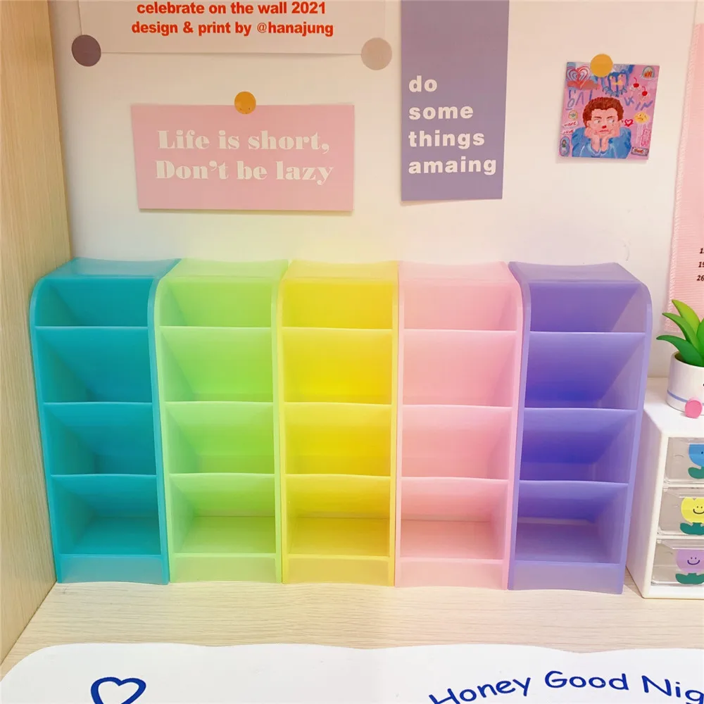 MINKYS New Kawaii Macaroon Color 4 Gird Desktop Organizer Pen Holder Big Size Desk Makeups Pencil Storage Box School Stationery |