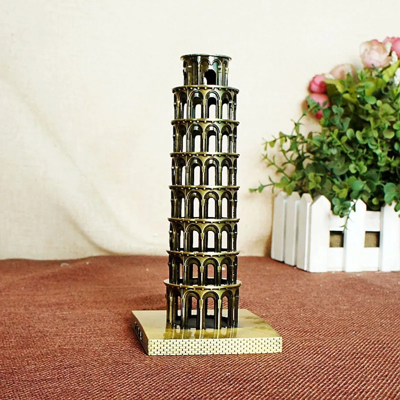

Vintage The Leaning Tower of Pisa Sculpture Metal Famous Building Ornament Home Decoration Accessories Desktop Decor Craft Gift