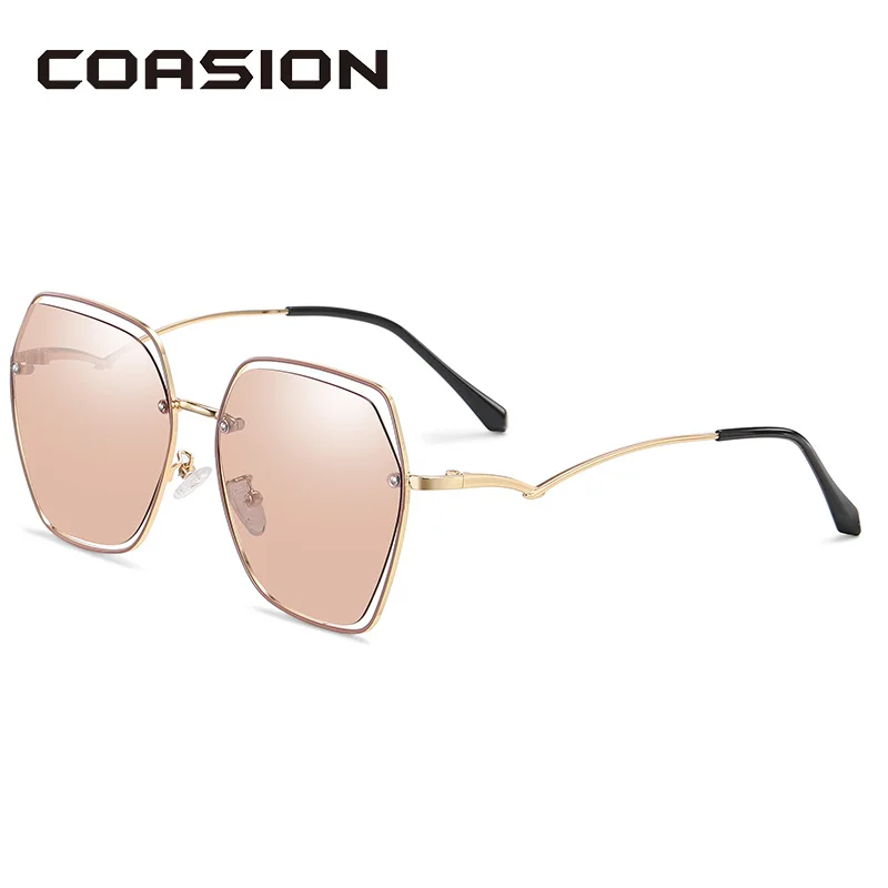 

COASION Square Oversized Sunglasses Women Polarized Luxury Brand Design Sun Glasses Metal Frame Black Gradient Lens CA1525