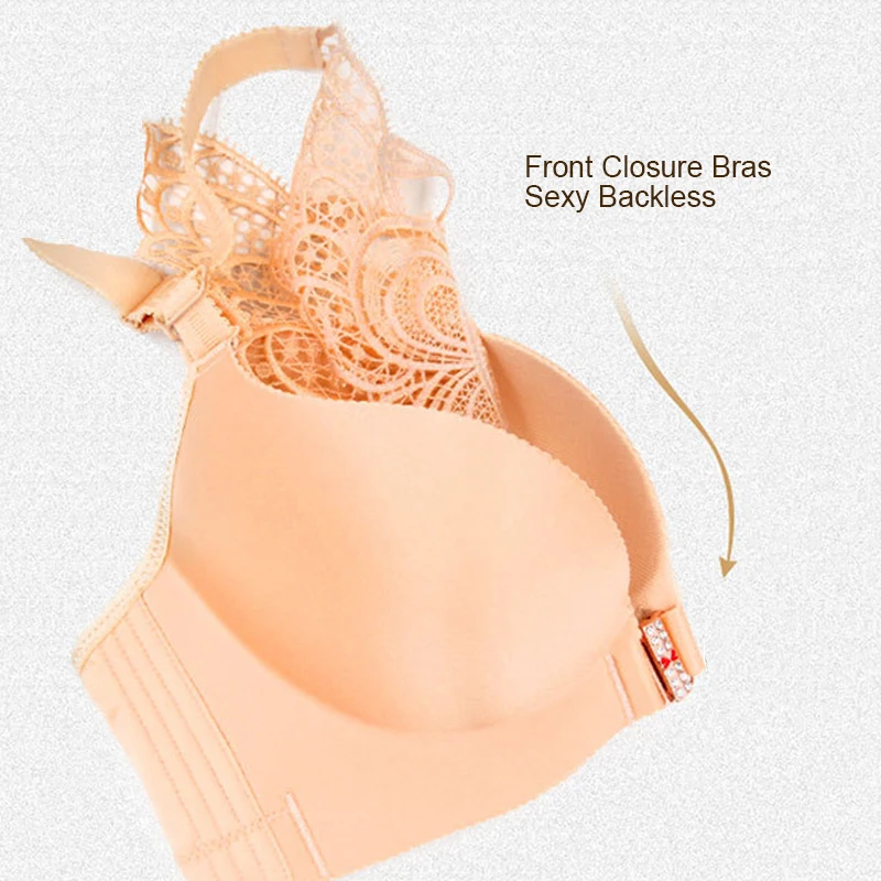 

Large Size Thin Underwear Women Butterfly Brassiere Big Cup Seamless Bra Front Closure Push Up Bra Wire Free Gathered Bras