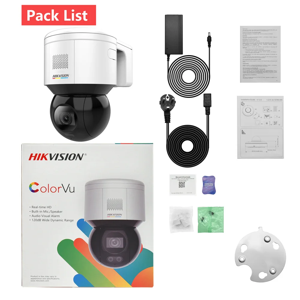 Hikvision Ptz Colorvu 4mp מיני Ip מצלמה Ds 2de3a400bw De F1 S5 Hd Poe H 265 Acusense Built מיקרופון רמקול פנים ללכוד