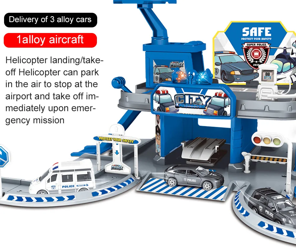 3D City Police Station Railway Alloy Car Play Engineering Fire Truck Track Car DIY Model Building Kits Assembly toys for kids