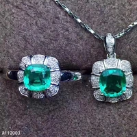 kjjeaxcmy fine jewelry 925 sterling silver inlaid natural emerald female ring pendant set beautiful support detection