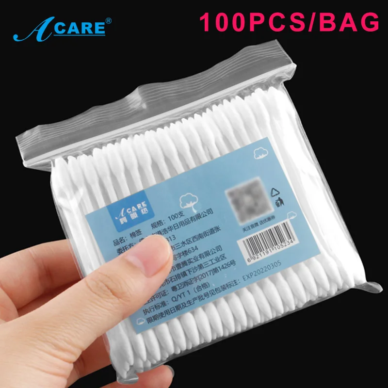 

100pcs/bag Double Head Cotton Swab Bamboo Sticks Cotton Swab Disposable Buds Cotton For Beauty Makeup Nose Ears Cleaning
