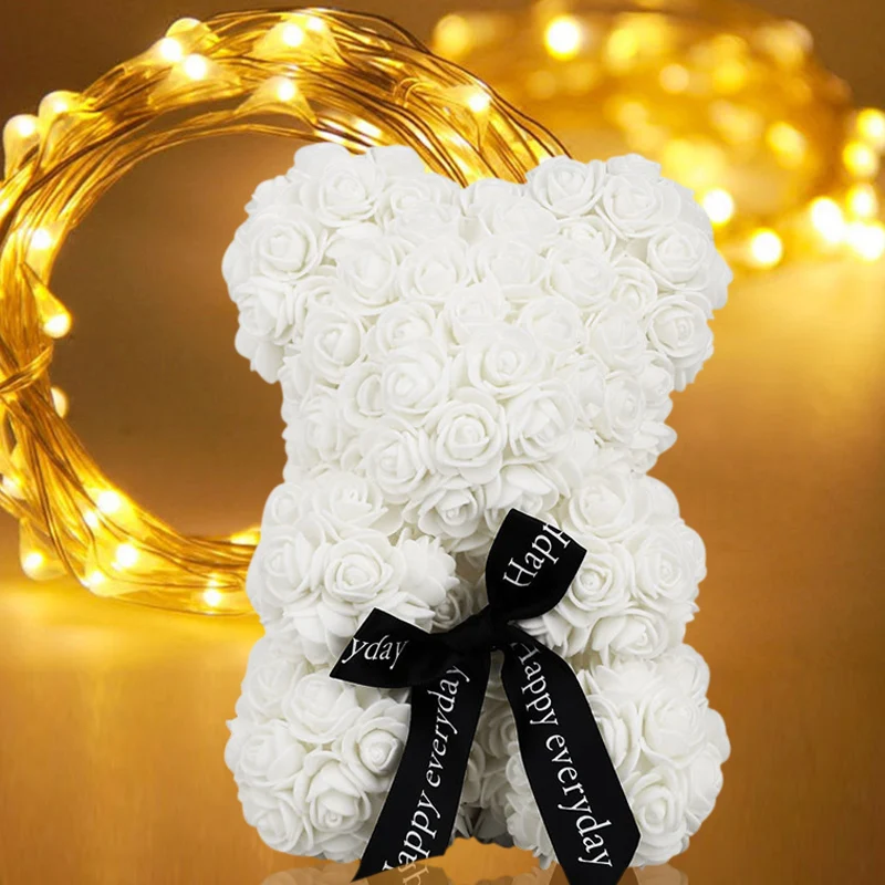 White Bear 25cm 40 см Роза медведь Роза цветок искусственный медведь розы Rabit Украшение DIY Рождество год подарки для женщин Валентина подарочная коробка - Цвет: White Bear 25cm