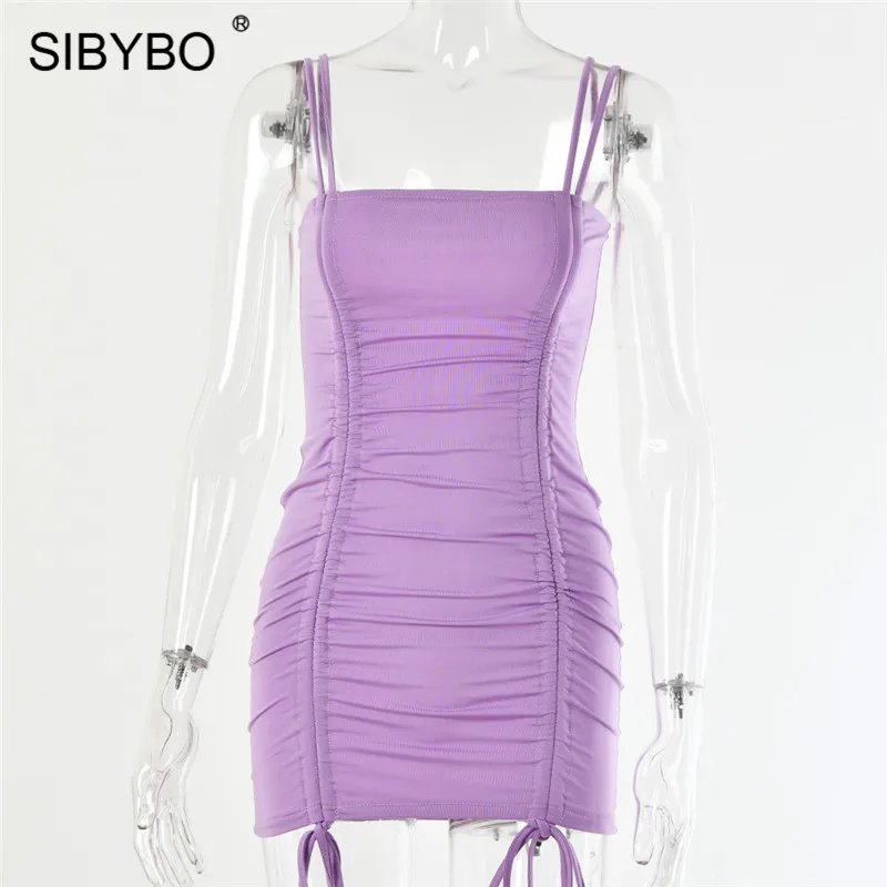 Фиолетовый Женское короткое обтягивающее платье Sibybo, желтое обтягивающее вечернее платье-футляр на узких бретелях с открытой спиной для вечеринки на лето - Цвет: Фиолетовый