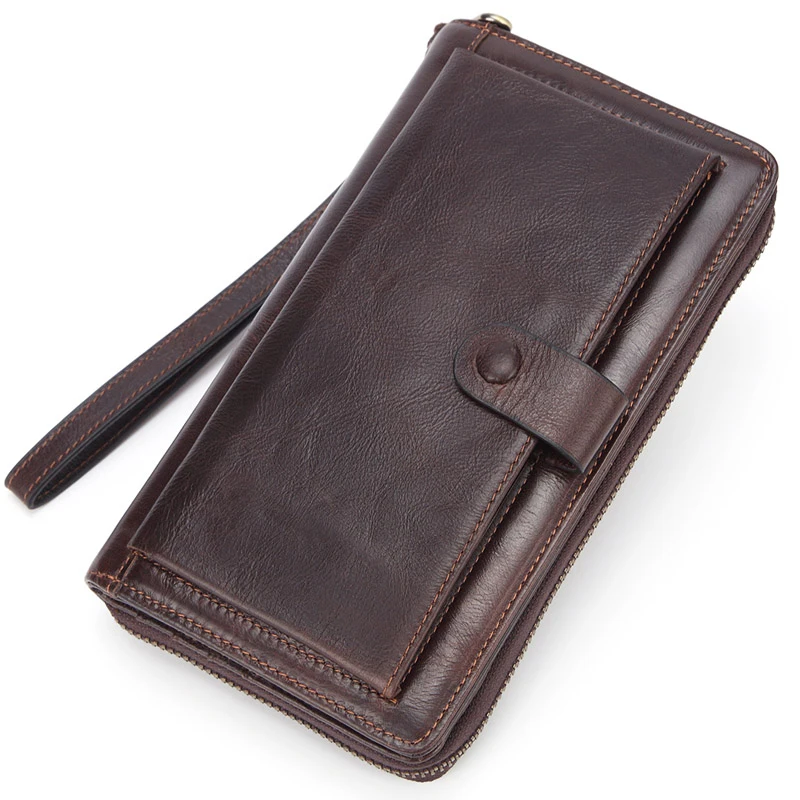 

Banlosen Men Cowhide Clutch Wallets Genuine Leather Long Purses Business Large Capacity Wallet Double Zipper Phone Bag For Male