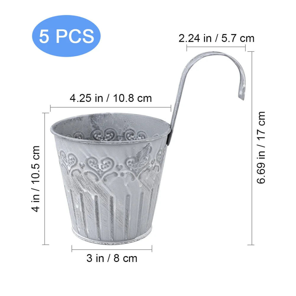 

Yardwe 5pcs Craft Old Iron Flower Bucket with Hooks Vintage Decorative Artificial Plants Succluents Bucket Printing Potted Flowe