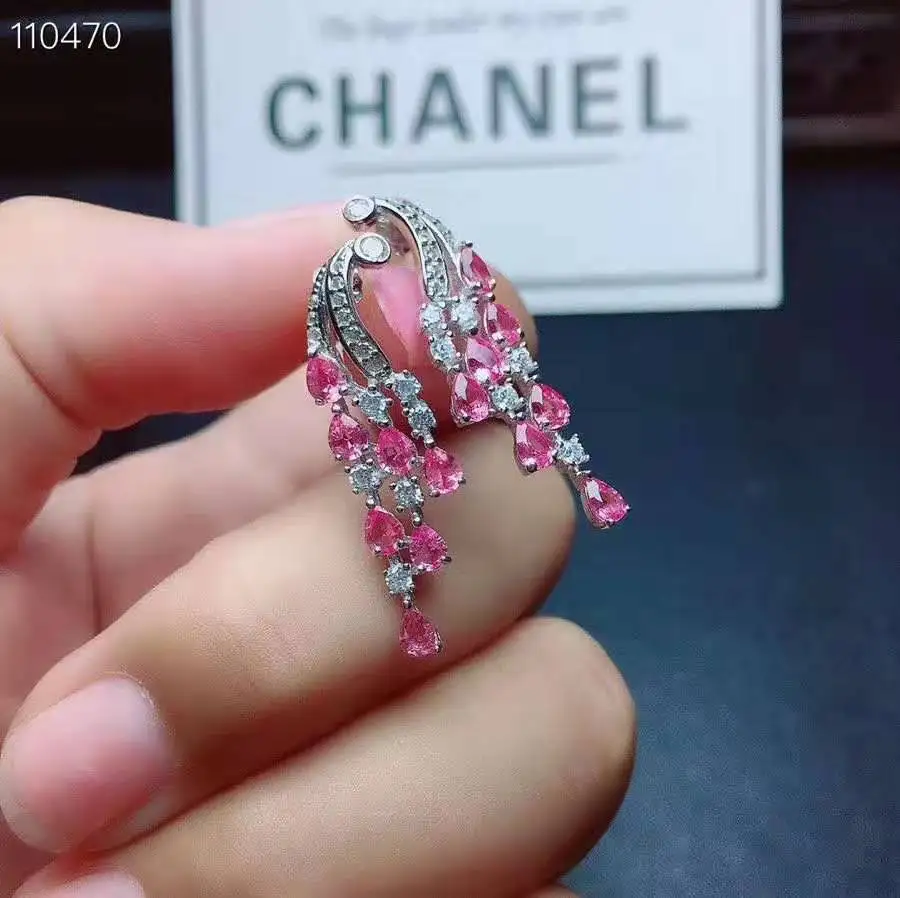 Серьги с розовым сапфиром из Шри Ланки|Серьги-гвоздики| |