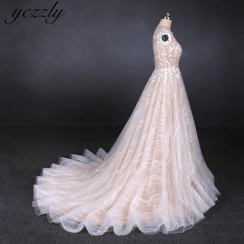 Vestidos De Novia 2019 сексуальным вырезом на спине и Иллюзия с кружевной аппликацией для