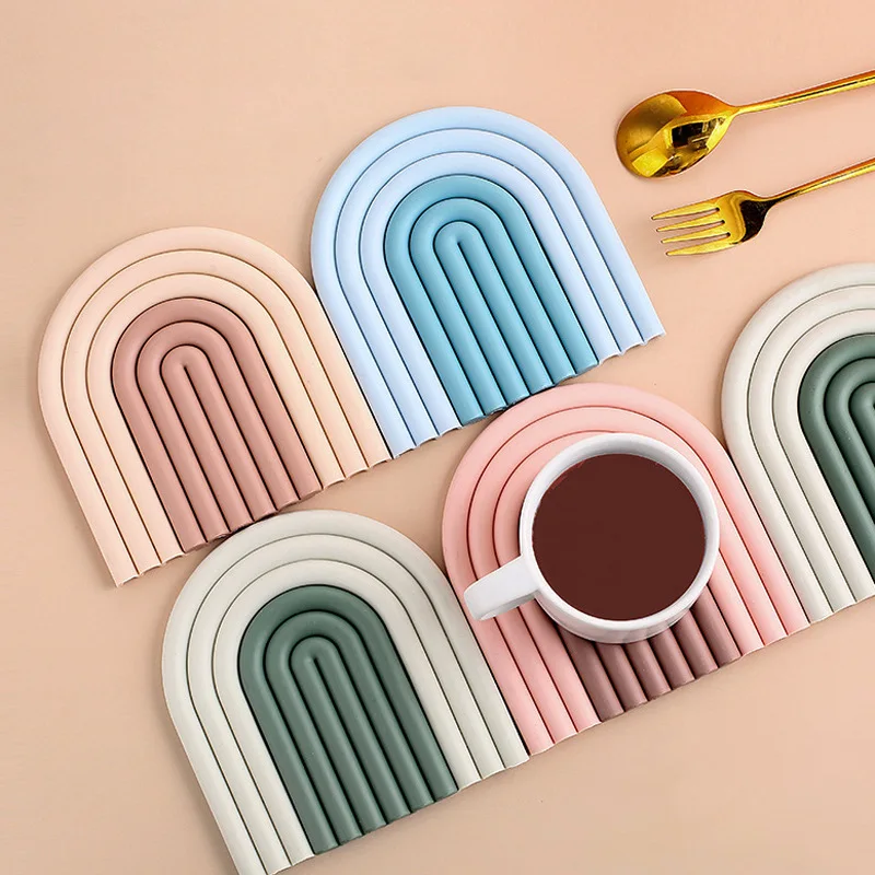 

Silicone Removable Rainbow Coasters Insulation Pads Cup Mat Non Slip Placemat Home Decor Kitchen Accessories For Pot Plate