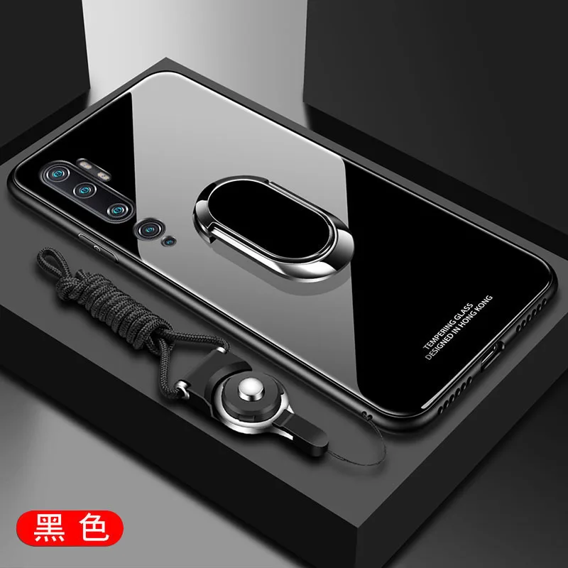 Чехол для Xiaomi Mi Note 10 Lite роскошный Твердый чехол из закаленного стекла с кольцом