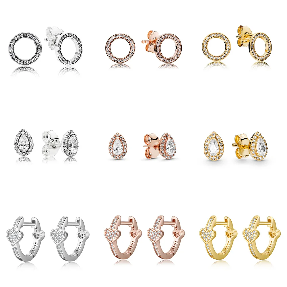 

925 Sterling Silver Earrings Diy Round Shape Earring Rose Gold Love Heart For Women Party Jewelry Gift