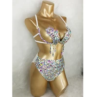 2 piece belly stage costume hot girl dance show wear sexy samba carnival bra high waist pants ab color stone hand made