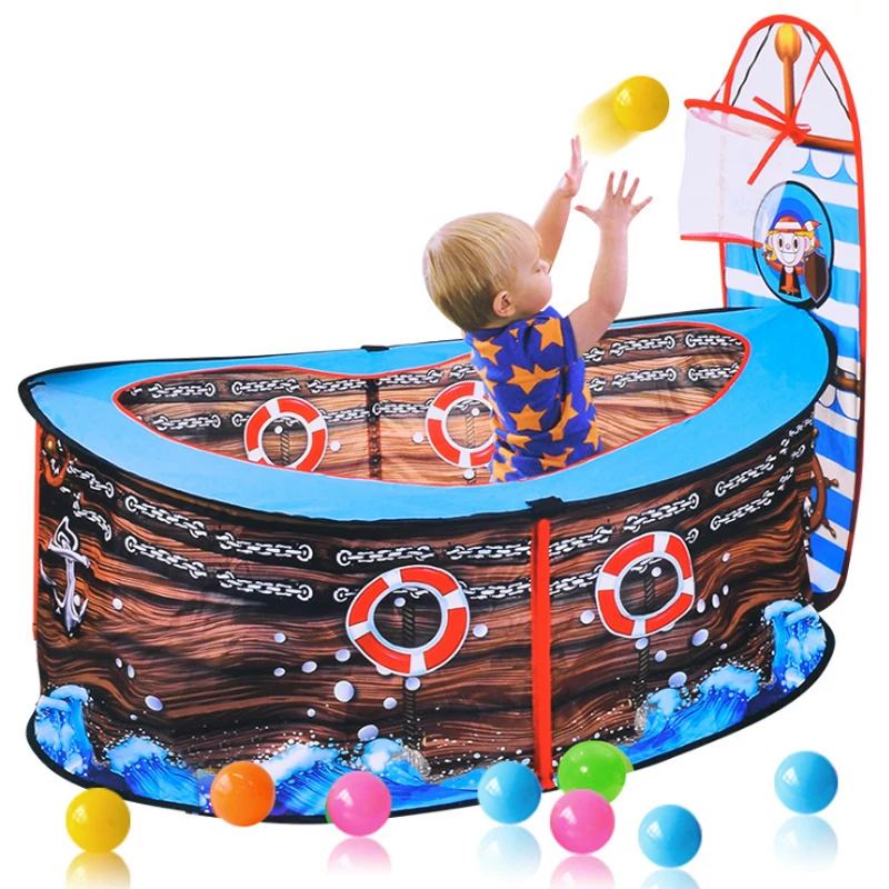 

Large Pirate Ship Tent Children Game House Ocean Ball Pool Indoor Outdoor Camping Tent Garden Kids Boys Gift Basketball Shooting