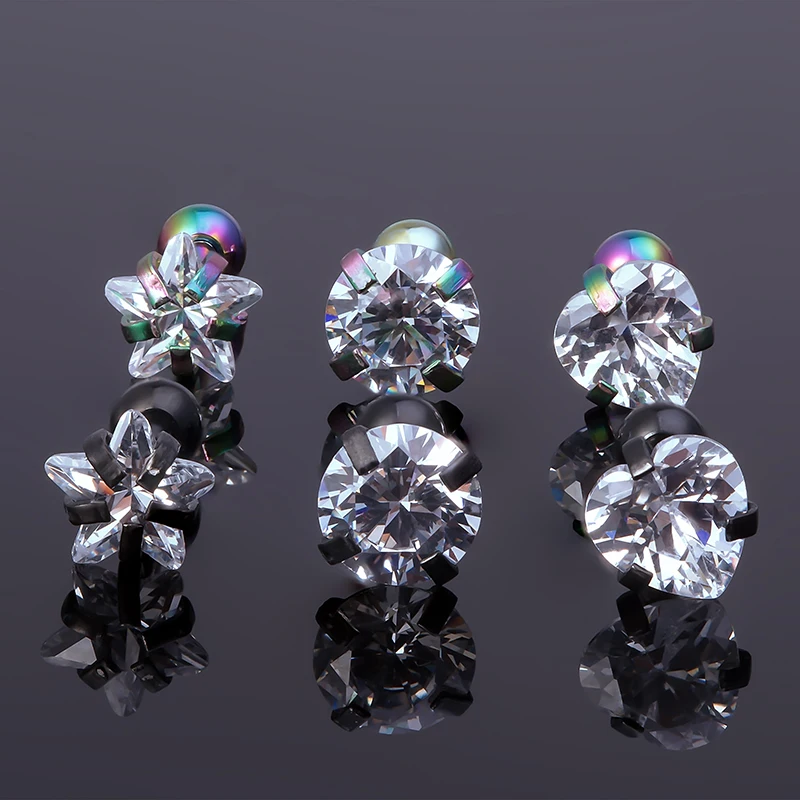 

3PCS Puncture Accessories Stainless Steel Women Earrings Anti - allergic Band Ball Small Ear Bone Nail Star White Tragus Ring