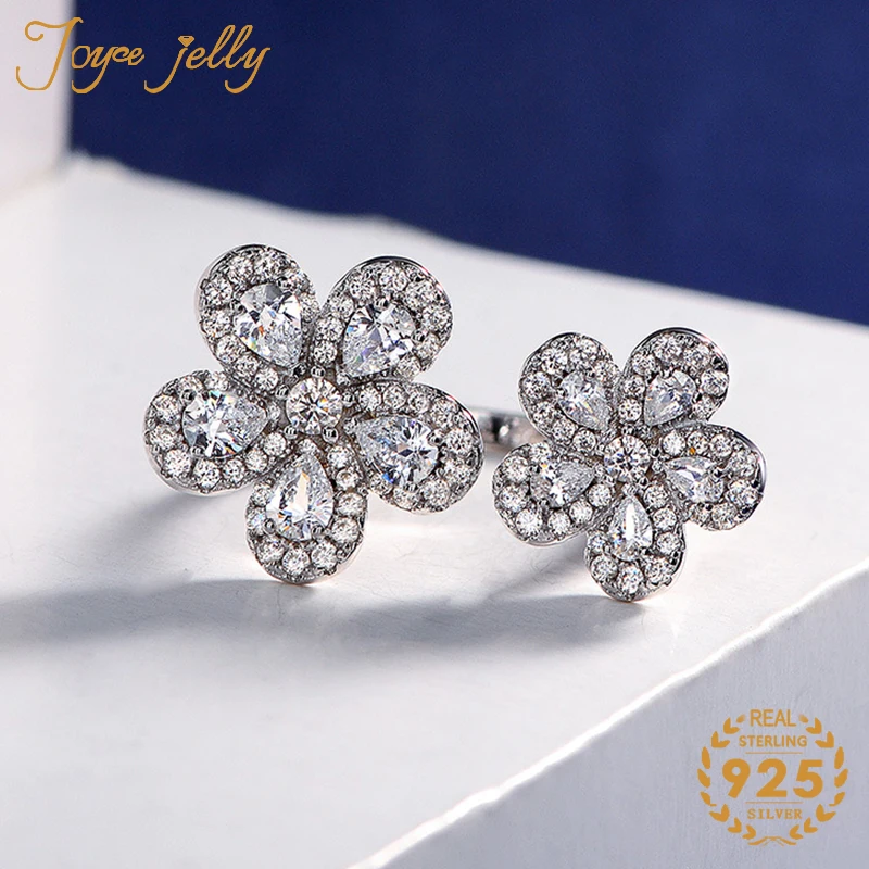 

JoyceJelly trendy ring for women 925 sterling silver D color high carbon Diamond flower opening Ring wedding engagement gifts