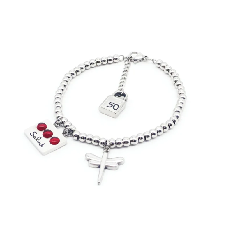 

Fashion Brand Stainless Steel 4mm Bead Chain Lock Dragonfly Letter Tag Man Woman Natural Stone Bracelet Pendant UNO Jewelry
