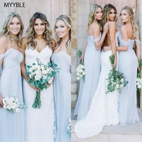 dusty blue tulle bohemian bridesmaid dresses 2020 off the shoulder western country summer maid of honor dresses for wedding