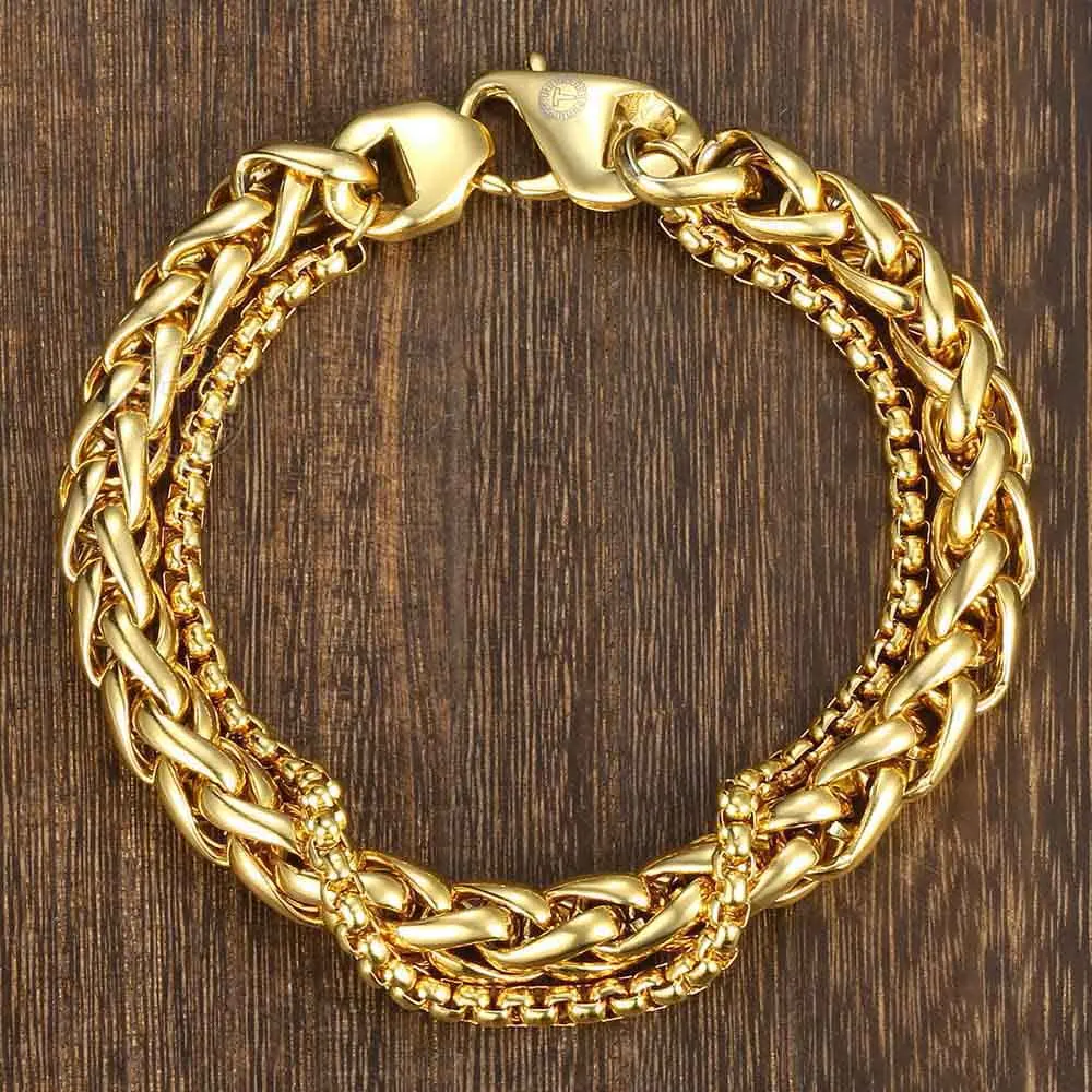 Мужской браслет в стиле хип хоп двойная цепь из нержавеющей стали с цепочкой виде