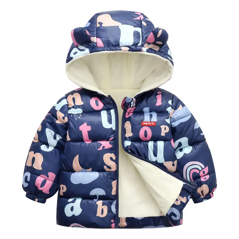 

2021 New Kids Boy Girls Fashion Down Cotton Jacket Coat Winter Autumn Hooded Thick Warm Children Clothes Jacket Overcoat 1-6y