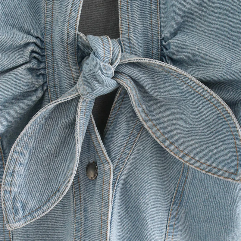 Женские джинсовые синие модные летние мини-платья с бантом женские короткие