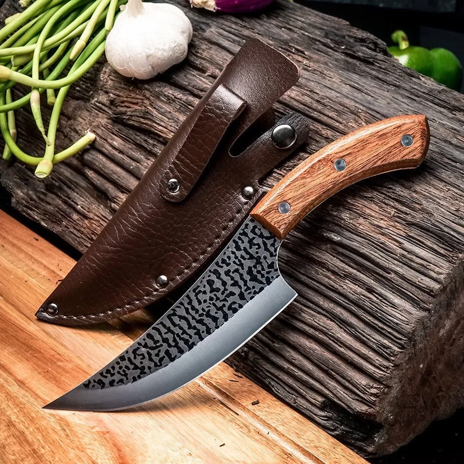 Кованый нож кованый для убоя свиней с узором острый из нержавеющей стали |