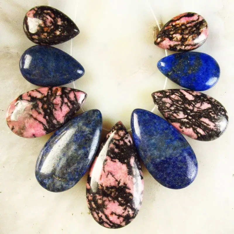 9 шт./компл. Lapis Lazuli & Rhodonite Подвеска бусина в виде слезы R7695|Подвески| |
