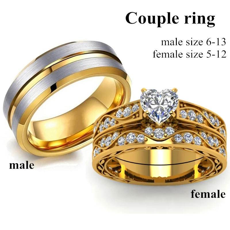 

FDLK Luxury Couple Jewelry Accessories Women's AAA Zircon Heart Ring Men's Stainless Steel Ring for Lovers Wedding Jewelry Gifts