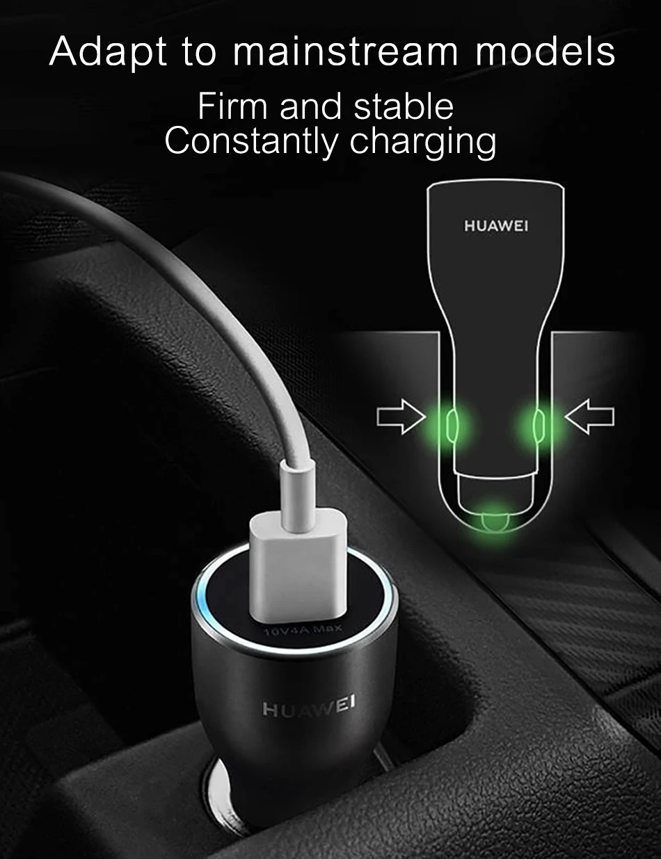 Автомобильное зарядное устройство HUAWEI 2 Supercharge CP37 быстрый адаптер 5A USB C кабель 40 Вт макс 10 в 4A двойной USB Honor 20 V10 P30 Pro P10 P20