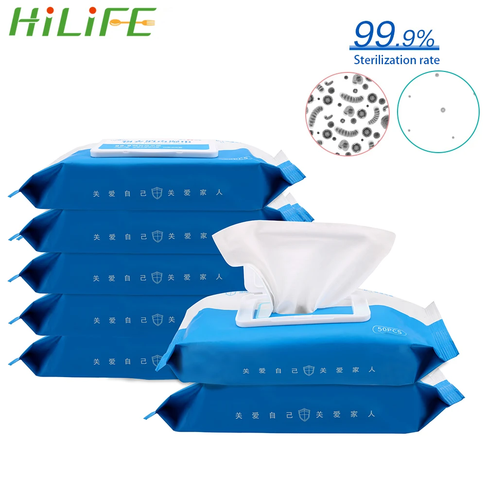 

HILIFE 50pcs/Pack Contains 75% Alcohol Surface Disinfectant Wipes Disinfection Wipes Pads Alcohol Wet Wipes Cleaning Care