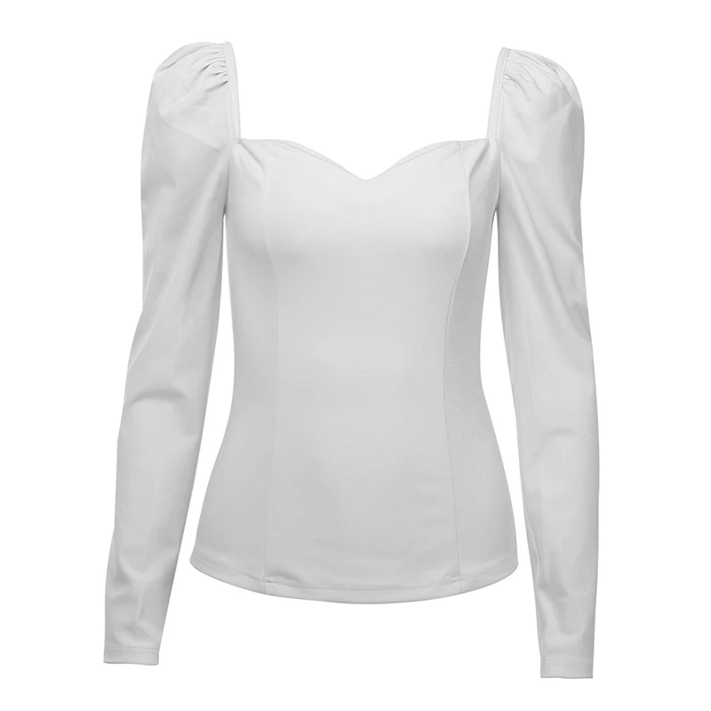 

MOLAN Sexy Top Hot Sale Korean 2021 Spring Solid Color New Women Shirts Puff Sleeve Square Sexy Shirt Top Female V-Neck Clothes