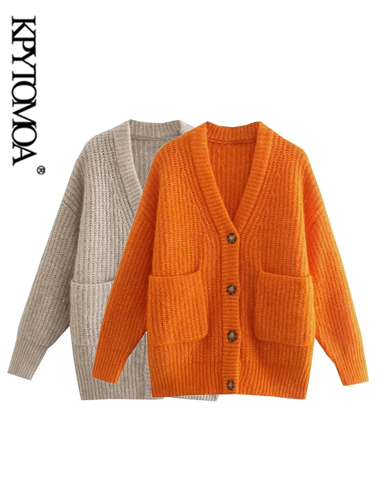 

KPYTOMOA женский модный с карманами Свободный вязаный кардиган свитер винтажный с длинным рукавом на пуговицах женская верхняя одежда шикарны...