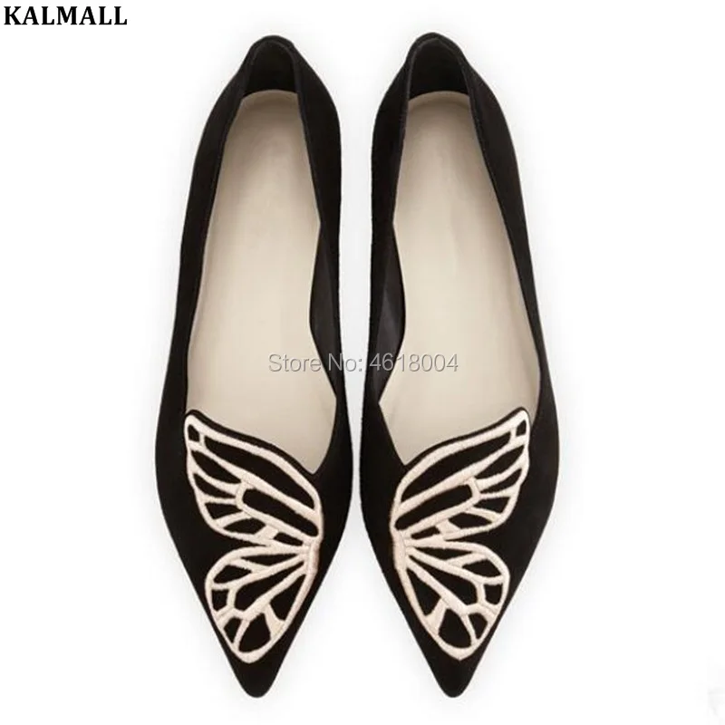 KALMALL; женские оксфорды на плоской подошве; балетная обувь с вышивкой бабочки; лоферы с острым носком; женские туфли без задника на плоской подошве; цвет черный, золотой, серебряный
