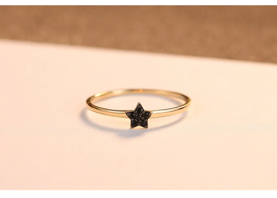 Чистое 14K Золотое кольцо винтажная звезда CZ женские обрачальные кольца, Помолвка Ювелирные изделия из желтого золота