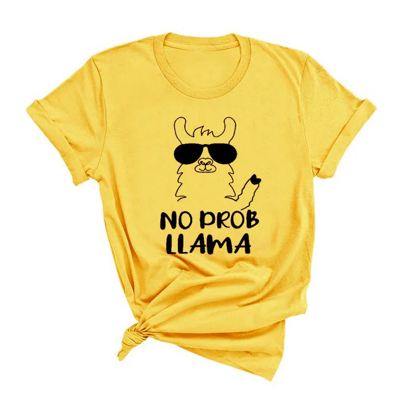 Женская футболка с коротким рукавом No Prob Llama Повседневная летняя забавным