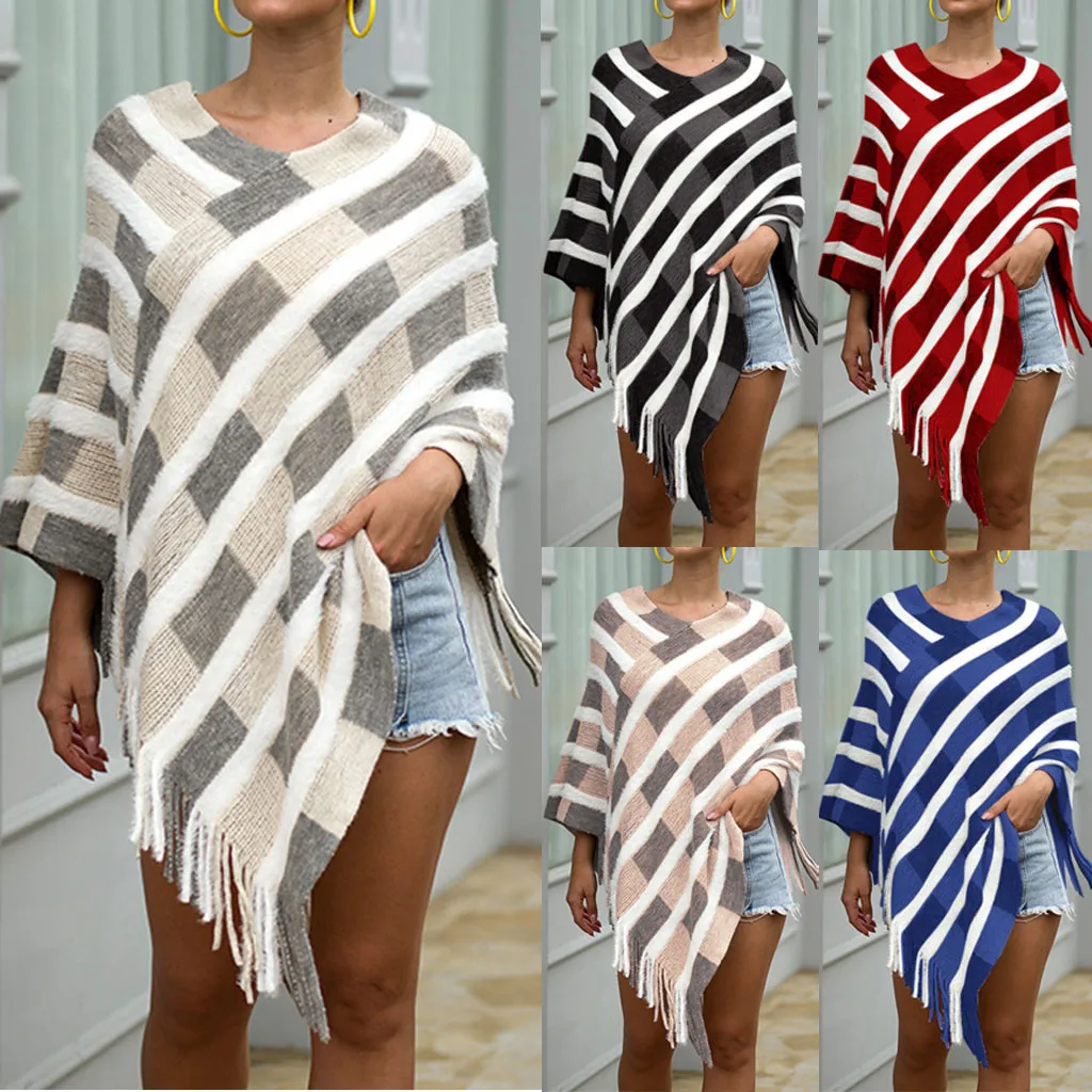 Новый дизайн Женское зимнее кашемировое пончо с кисточками накидки меховой