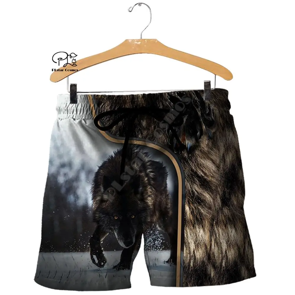 

PLstar Cosmos Animal Hunting Wolf Hunter Tattoo Harajuku NewFashion Camo 3DPrint Unisex Summer Casual Beach shorts short pant A2