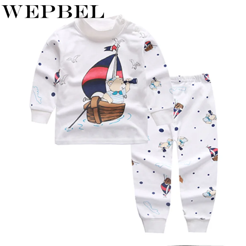 WEPBEL Children Cotton Underwear Autumn Winter Kids Boys Girls Warm Pajamas Baby Toddler Cartoon Clothing Sets | Детская одежда и