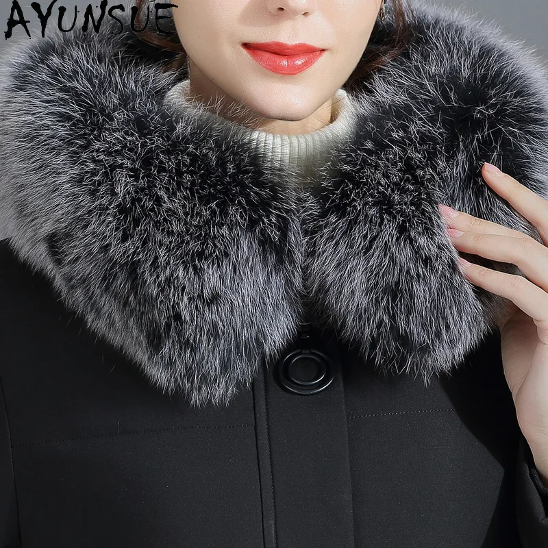 

AYUNSUE Fashion Korean High Quality Women's Down Jacket Fox Fur Collar Hooded Woman Parkas Coat Female Mujeres Abrigos Zjt249