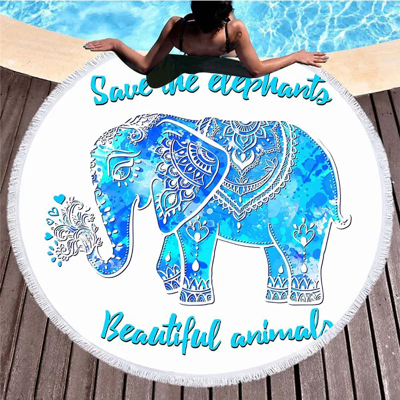 Летнее круглое пляжное полотенце С Рисунком Слона и кисточками пляжные