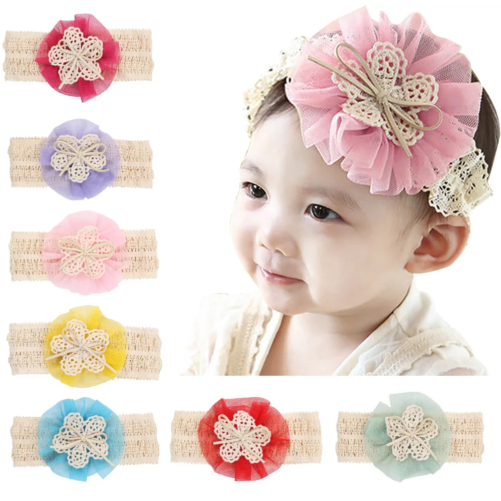 Reci&eacute;n Nacido diadema el&aacute;stico suave de diadema de flores para beb&eacute;s ni&ntilde;o beb&eacute; ni&ntilde;as de encaje de flores ni&ntilde;a gorro el&aacute;stico ni&ntilde;os apoyos de la foto-0