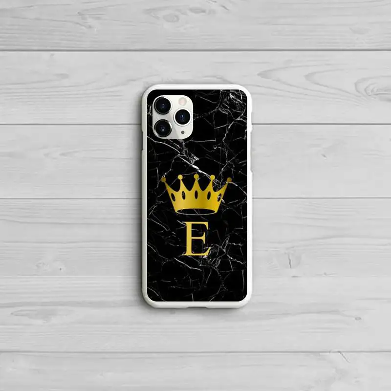 

Custom name Letter Black Marble Gold crown Phone Case Candy Color White for iPhone 11 pro XS MAX 8 7 6 6S Plus X 5S SE 2020 XR