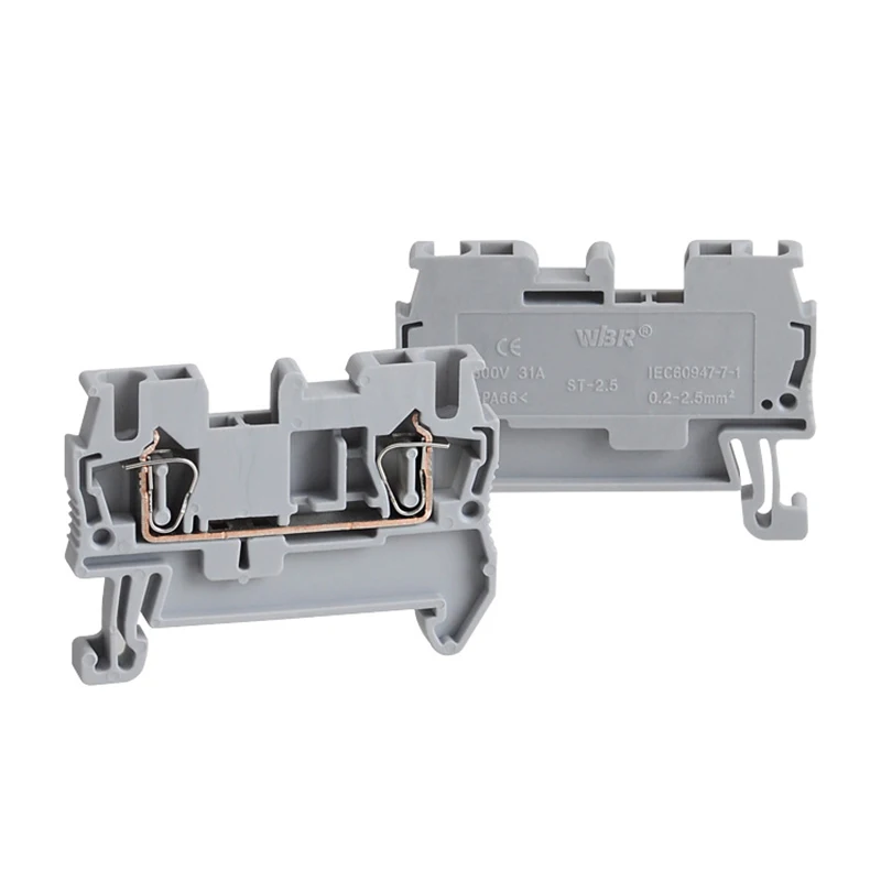 

Din Rail Terminal Block ST-2.5 Return Pull Type Spring Connection Connector Screwless Brass 100pcs Spring Terminal Block