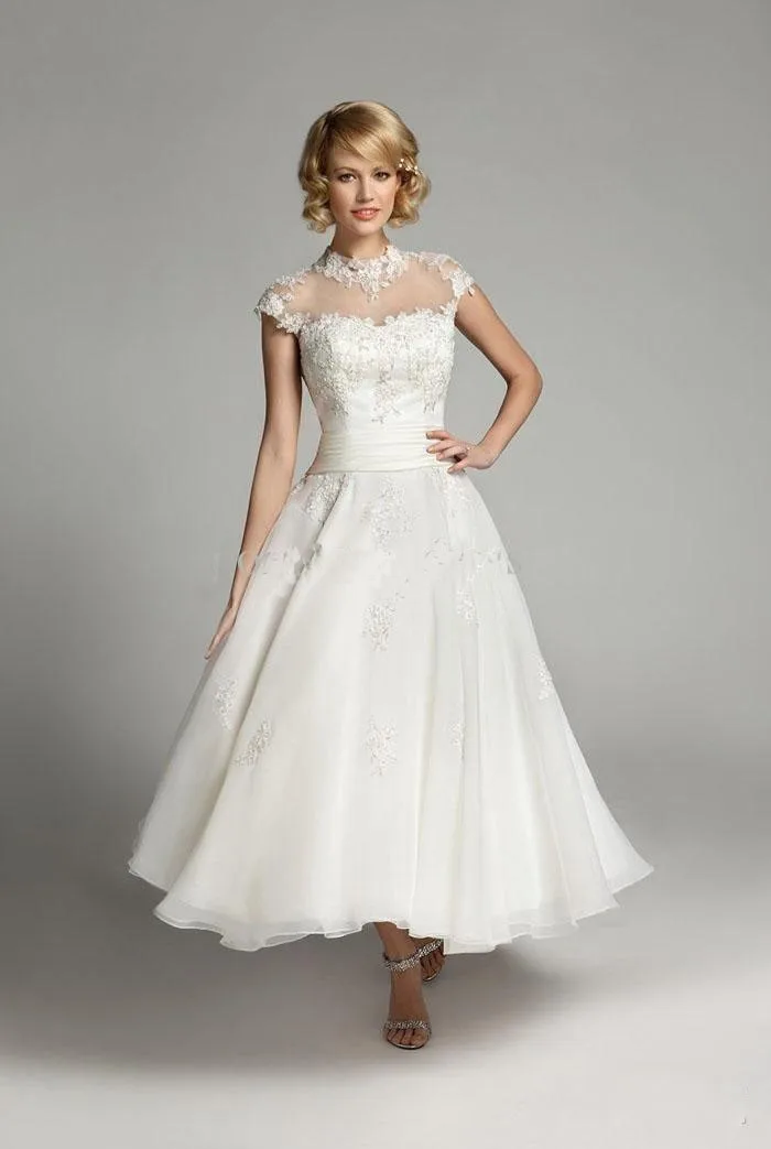 2018 Новое поступление vestido de noiva с высоким горлом чайная длина Индивидуальный