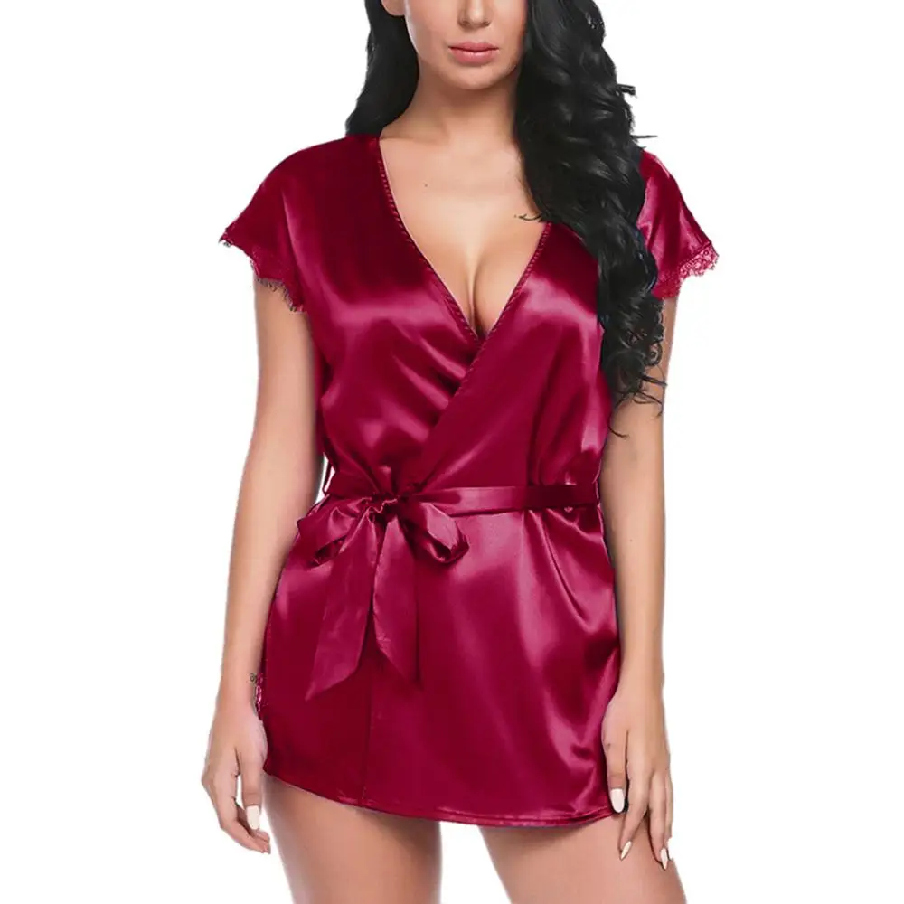 Женское пикантное свадебное платье короткий халат атласный шелк кружевная