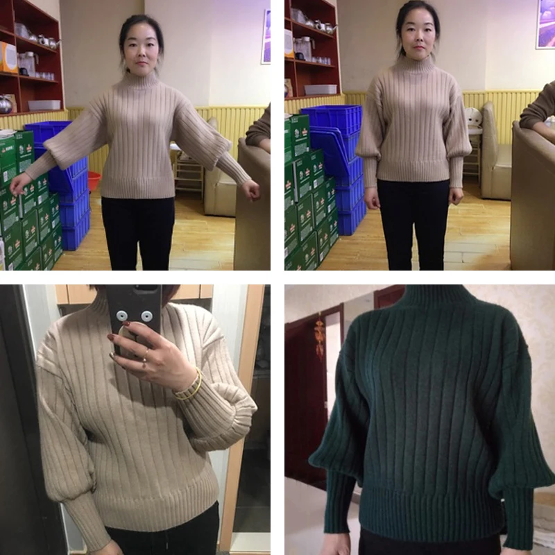 Lantern Sleeve Women Autumn Winter Sweater Solid Black White Turtleneck High Quality Warm Female Jumper Casual | Женская одежда